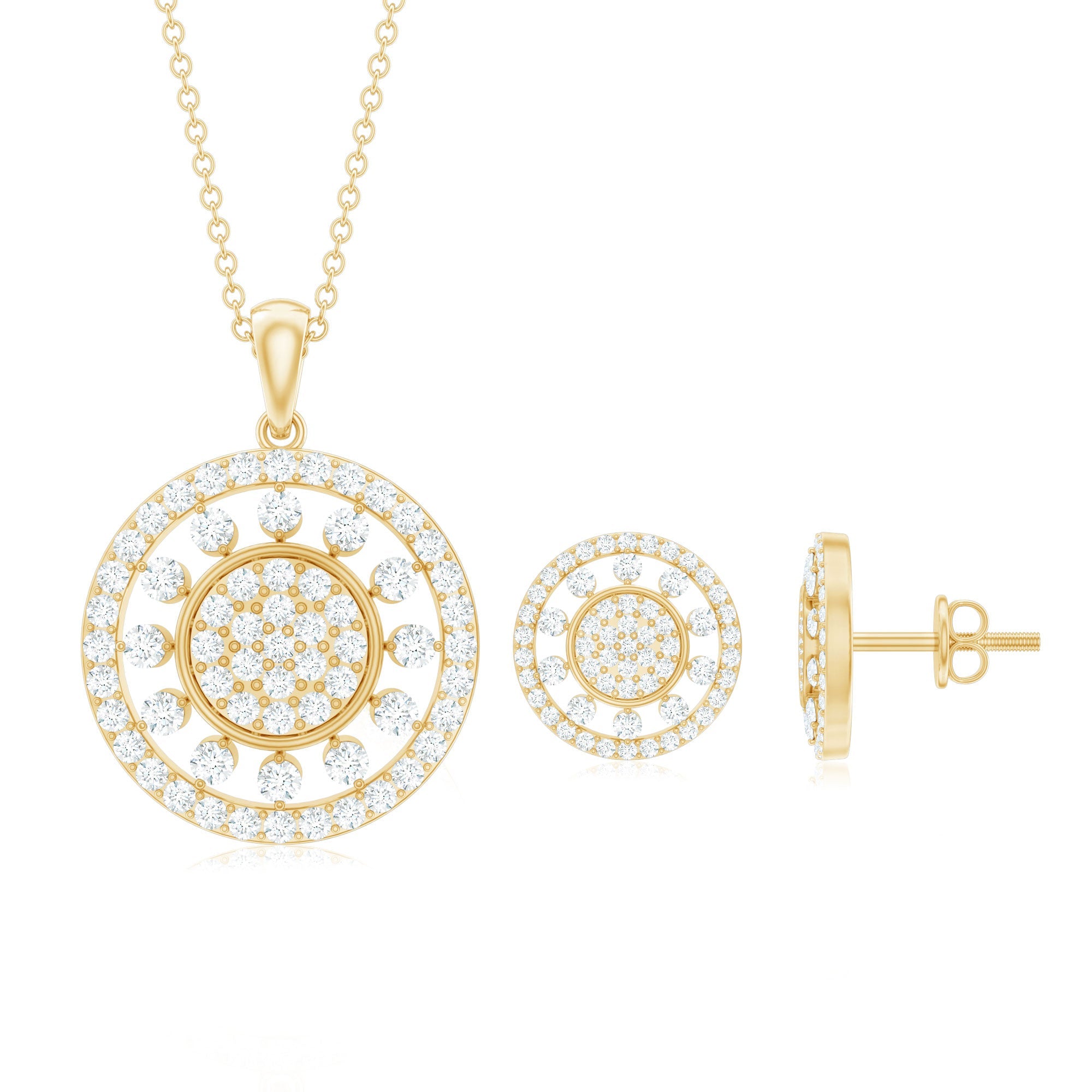 Classic Cubic Zirconia Cluster Pendant and Earrings Set