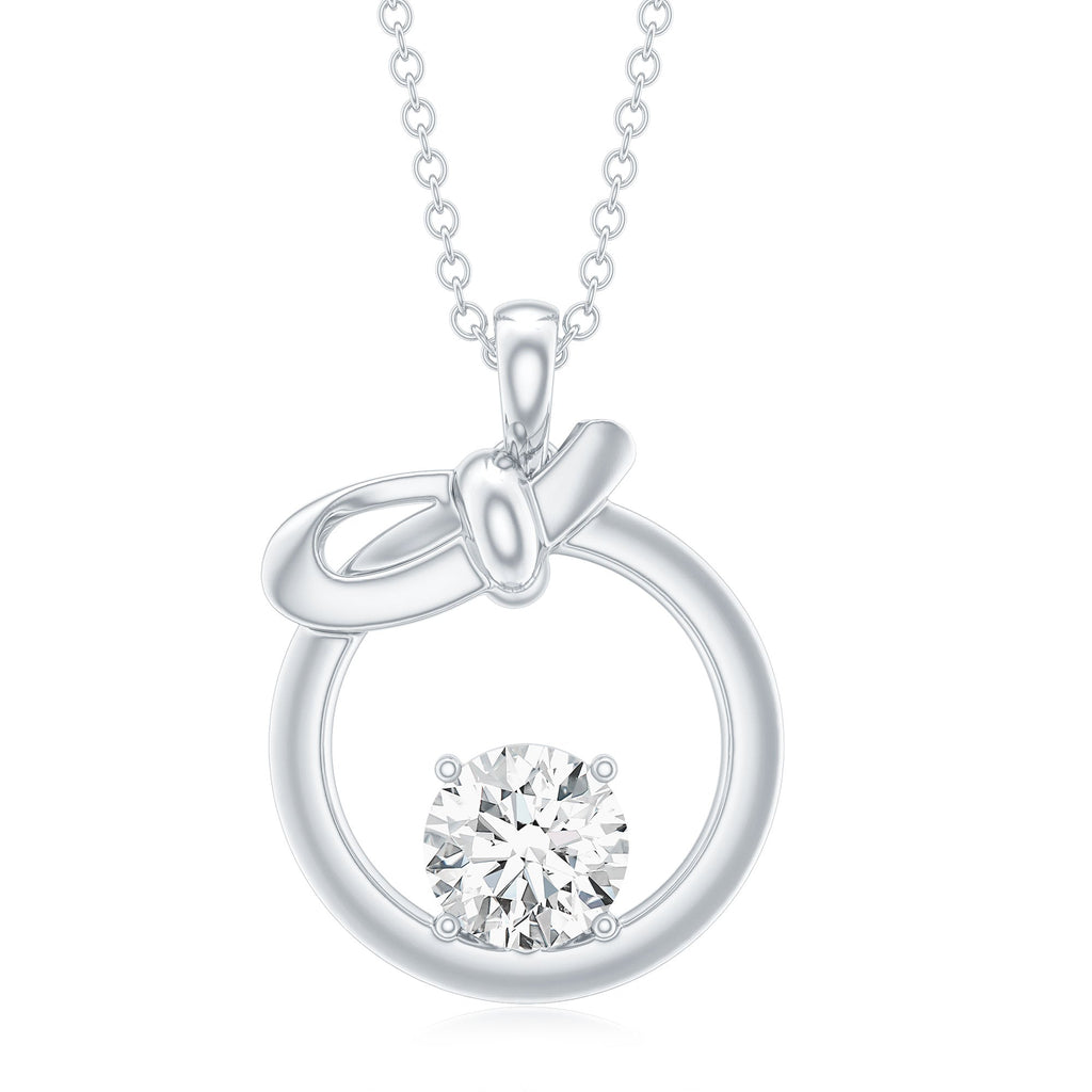 Round Lab Grown Diamond Open Circle Necklace with Bow