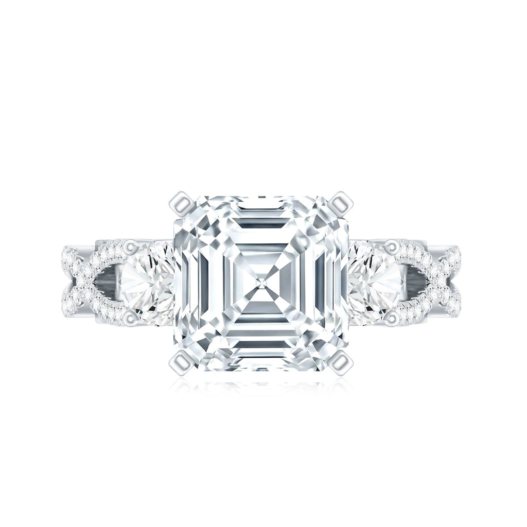 Asscher Cut Certified Moissanite Vintage Looking Engagement Ring