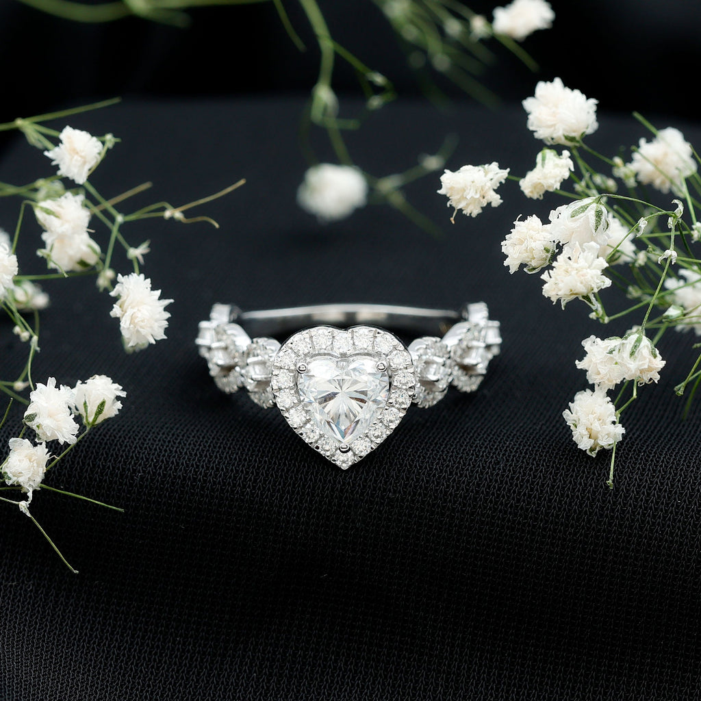 1.5 CT Heart Shape Moissanite Engagement Ring with Accent
