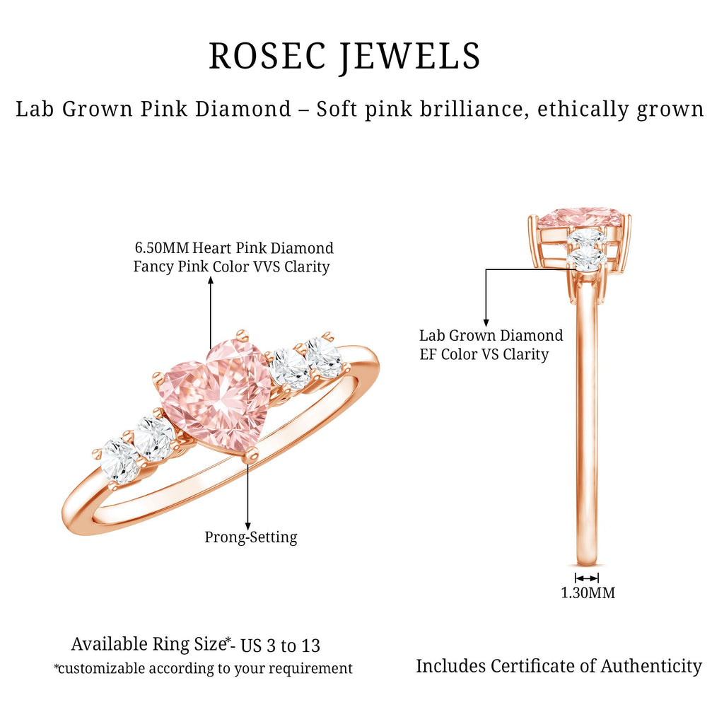 IGI Certified 1 Carat Lab Grown Pink and White Diamond Heart Promise Ring for Her