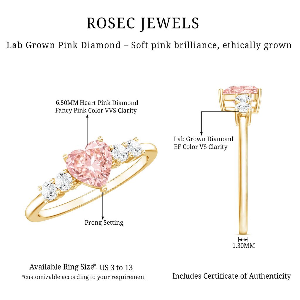 IGI Certified 1 Carat Lab Grown Pink and White Diamond Heart Promise Ring for Her