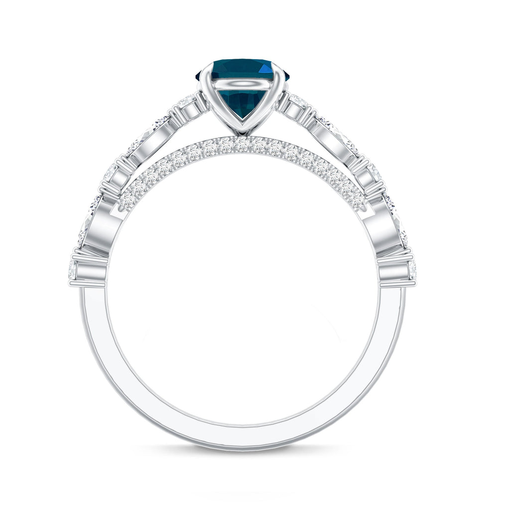 6X8mm Oval Cut London Blue Topaz Vintage Engagement Ring with Real Diamond