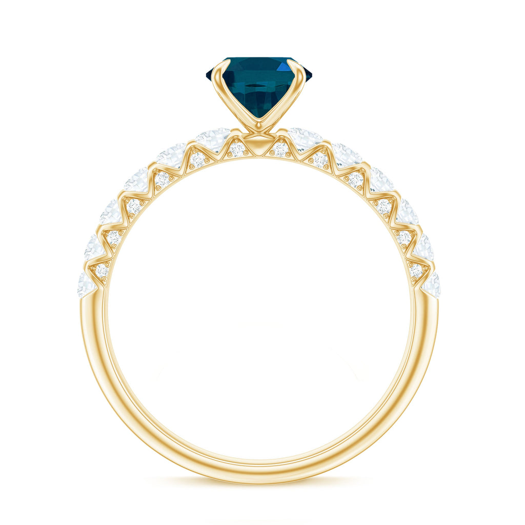 6X8mm Oval Cut London Blue Topaz Solitaire Engagement Ring with Diamond Side Stones