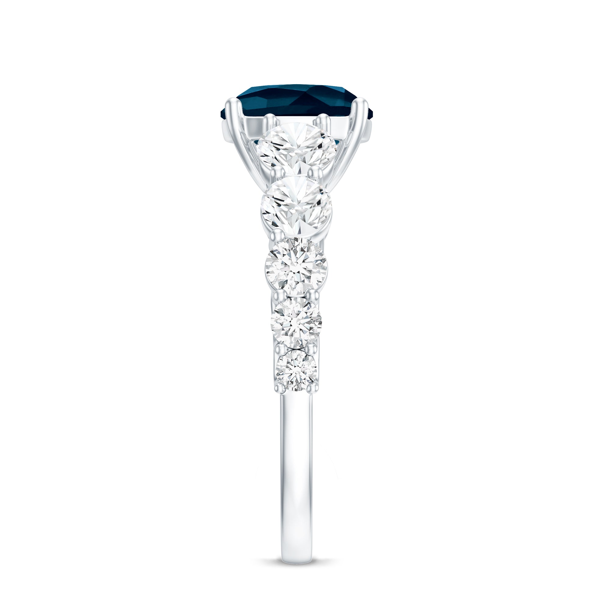 8mm Cushion Cut London Blue Topaz Solitaire Engagement Ring with Moissanite Side Stones