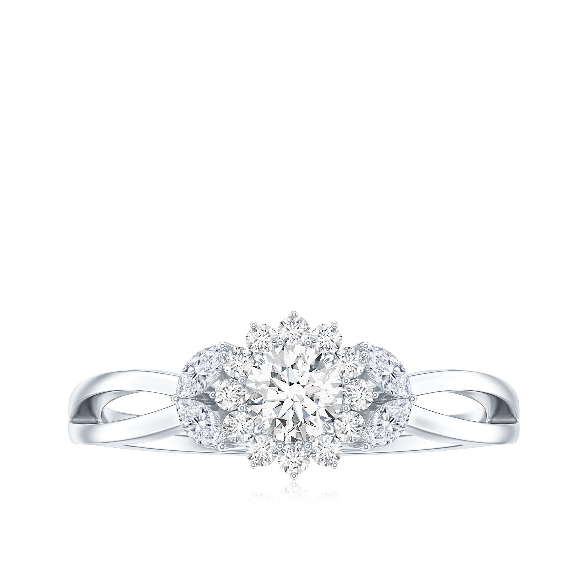 Diamond Flower Engagement Ring with Split Shank