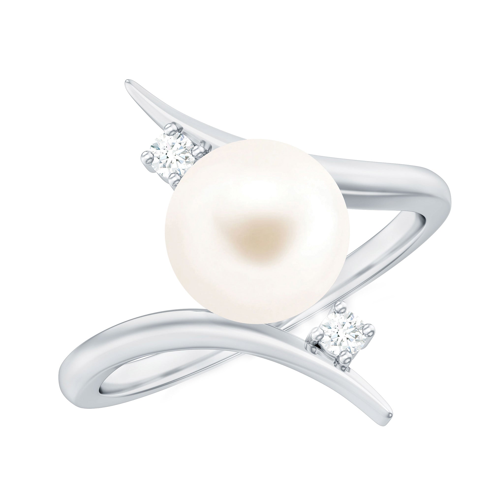 Cultured 7.4 Carat Freshwater Pearl Engagement Ring with Diamond Bypass Shank