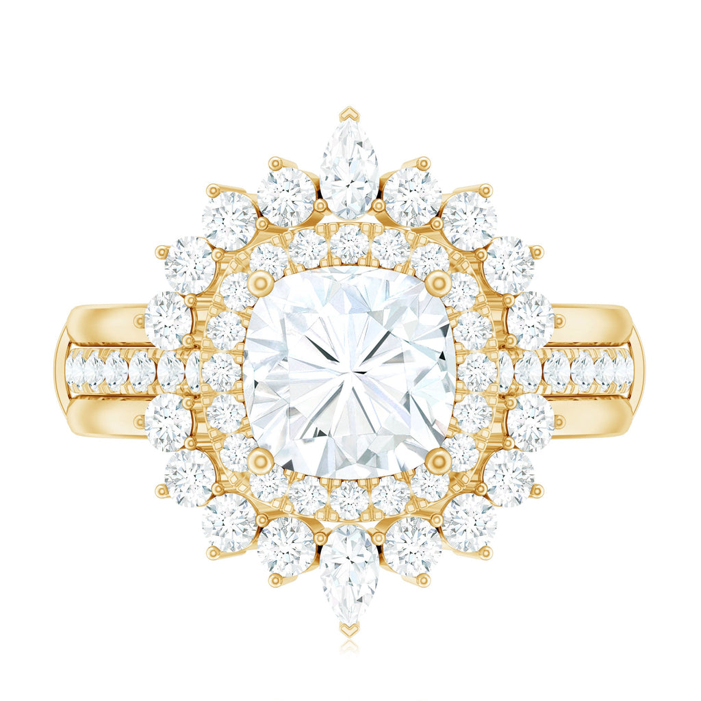 Cushion Cut Moissanite Vintage Inspired Wedding Ring Set