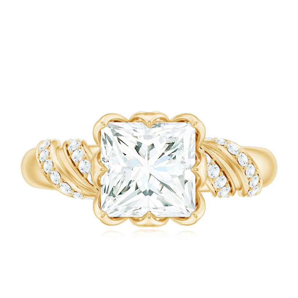 Certified Princess Cut Moissanite Designer Engagement Ring