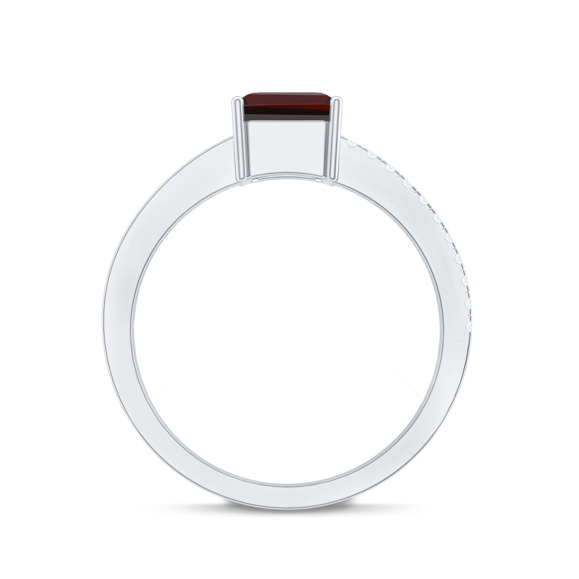 2 Carat Natural Garnet Emerald Cut Engagement Ring with Diamond