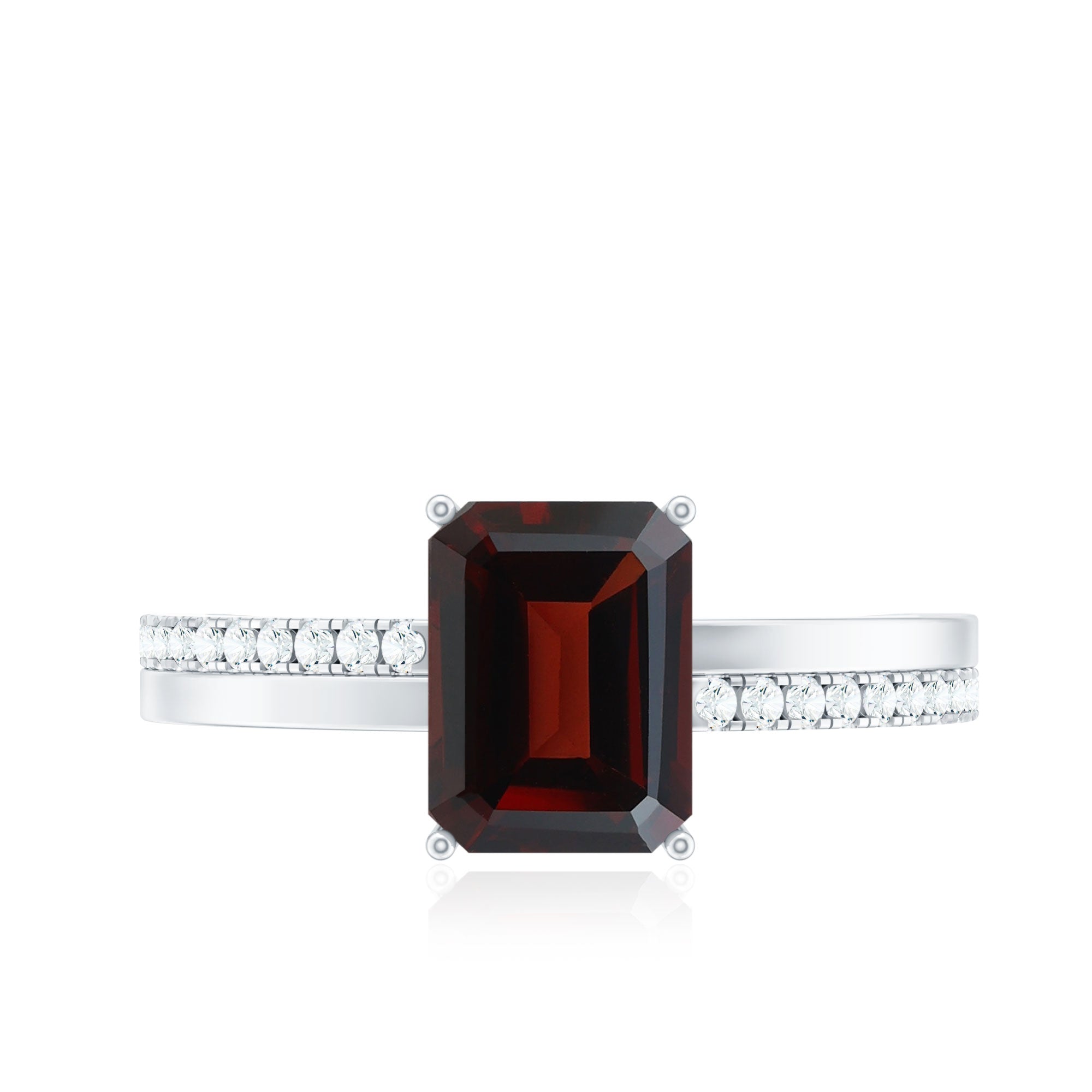 2 Carat Natural Garnet Emerald Cut Engagement Ring with Diamond