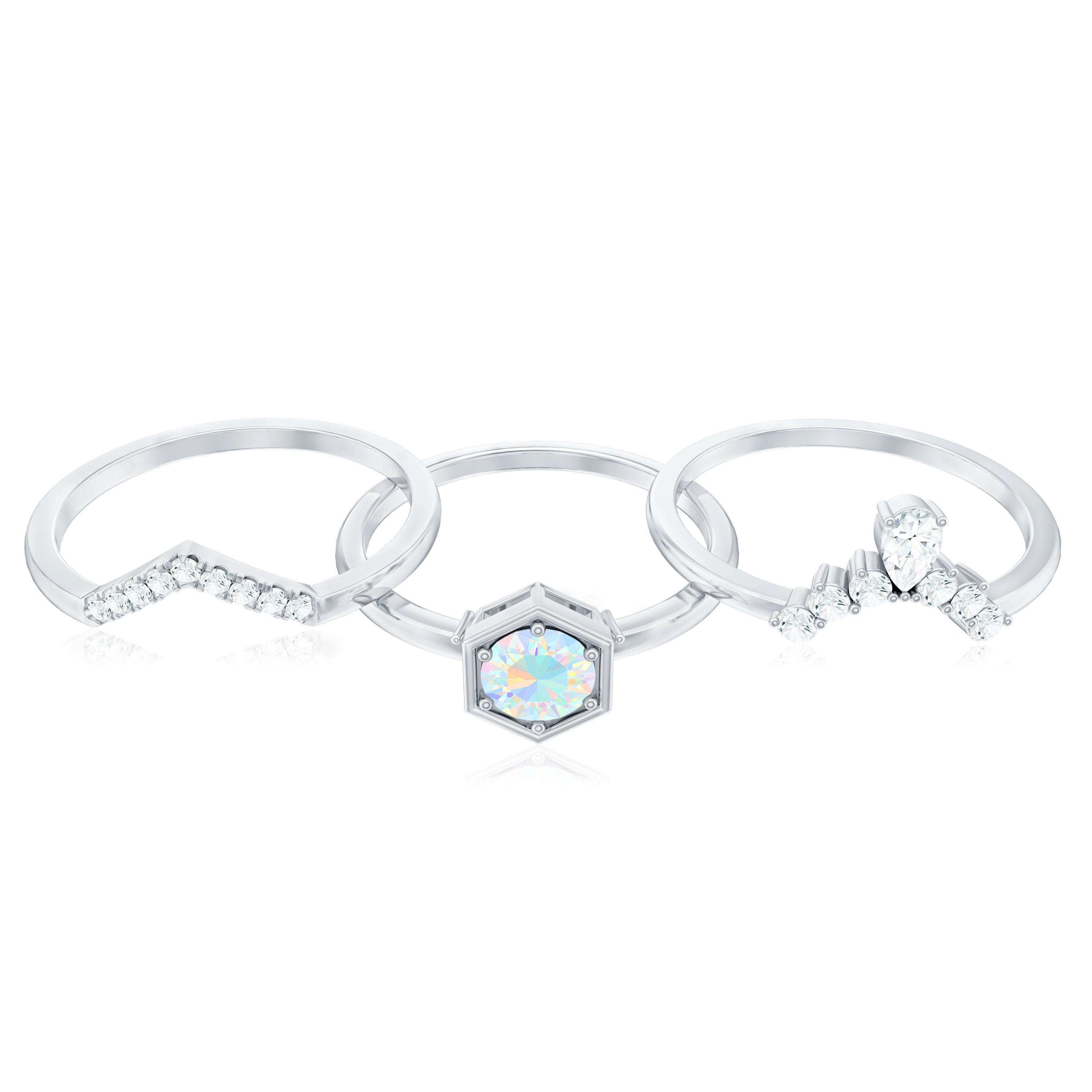 Vintage Inspired 0.5 Carat Opalescent Diamond Wedding Engagement Ring Set of 3