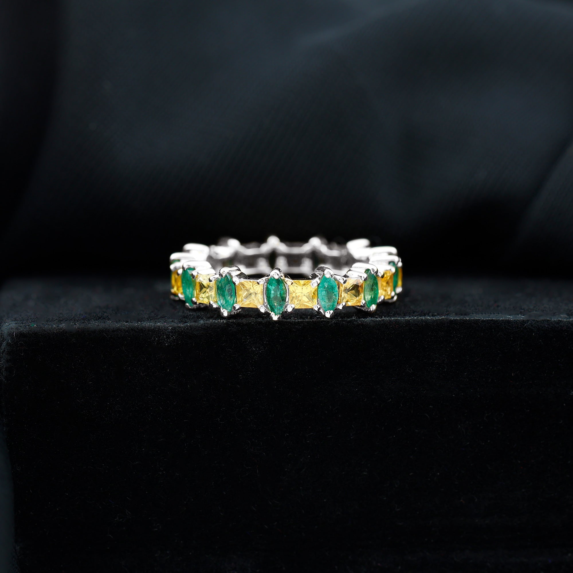 Designer Yellow Sapphire and Emerald Eternity Wedding Band