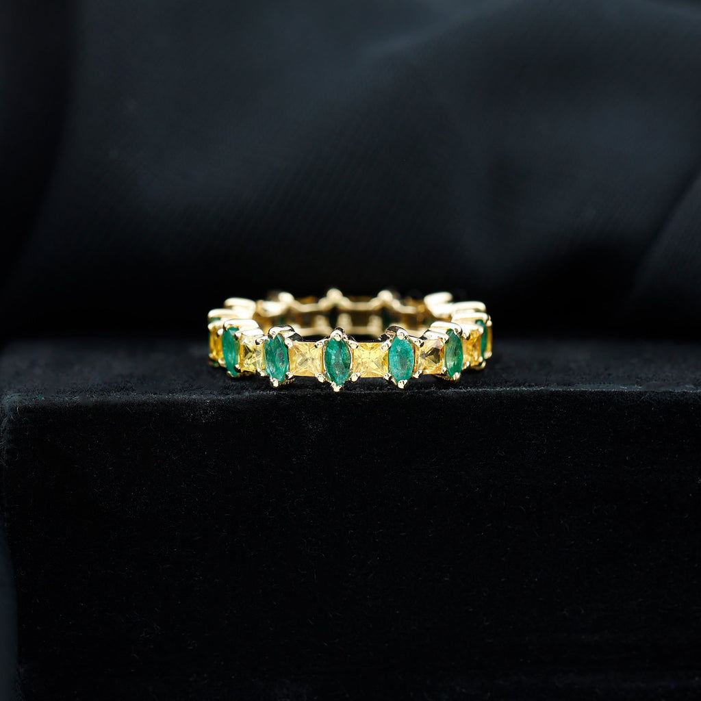 Designer Yellow Sapphire and Emerald Eternity Wedding Band