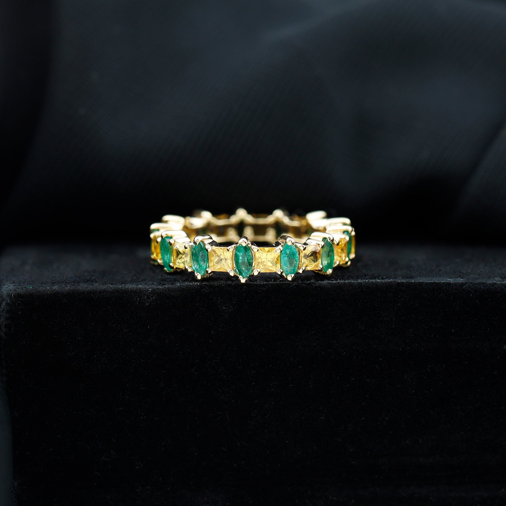 Designer Yellow Sapphire and Emerald Eternity Wedding Band