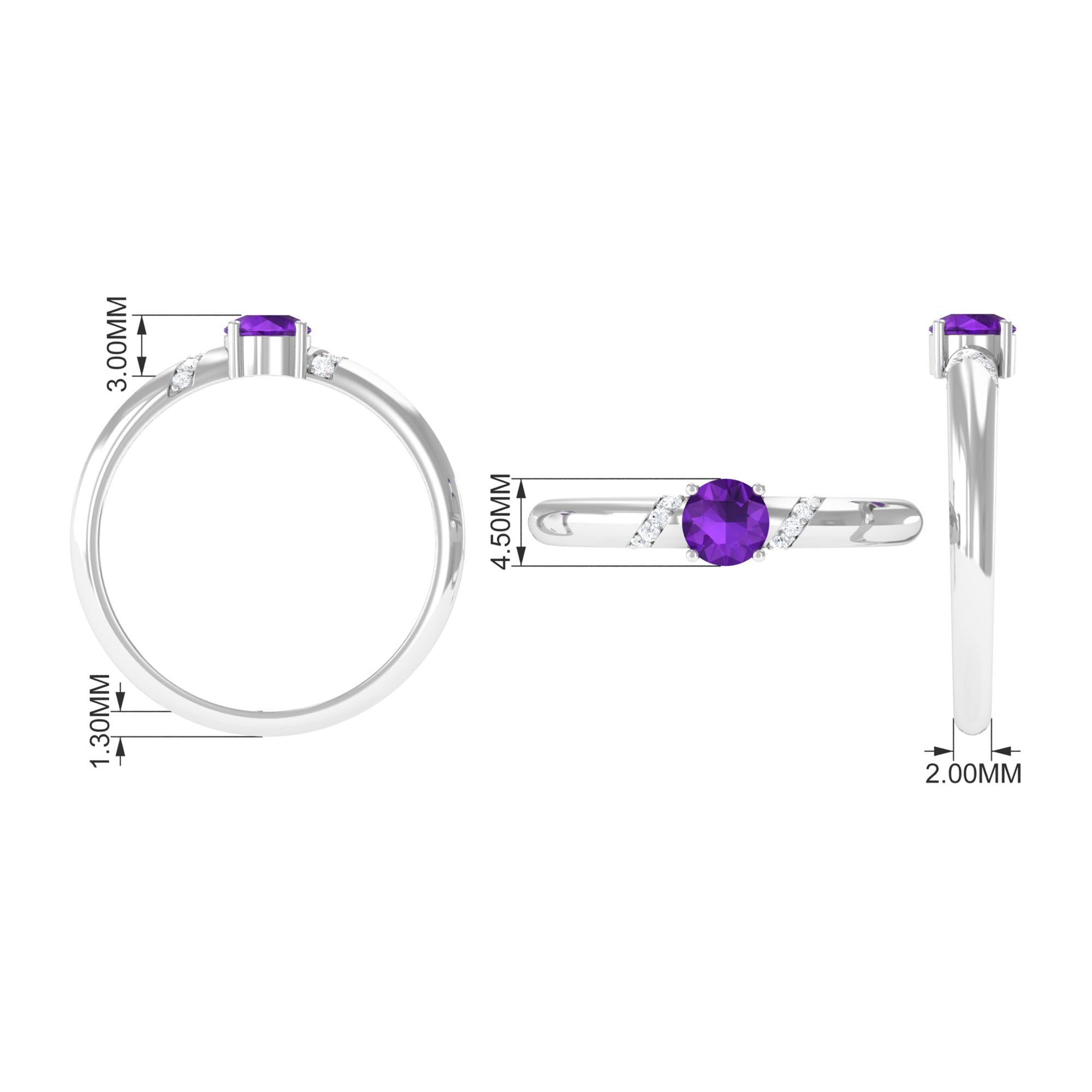 Natural Amethyst Promise Ring with Diamond for Women