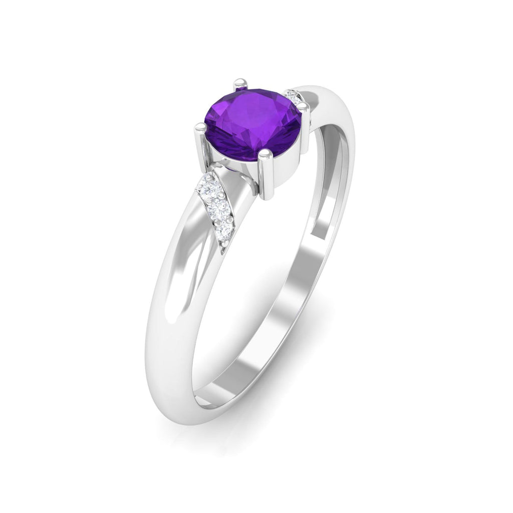Natural Amethyst Promise Ring with Diamond for Women