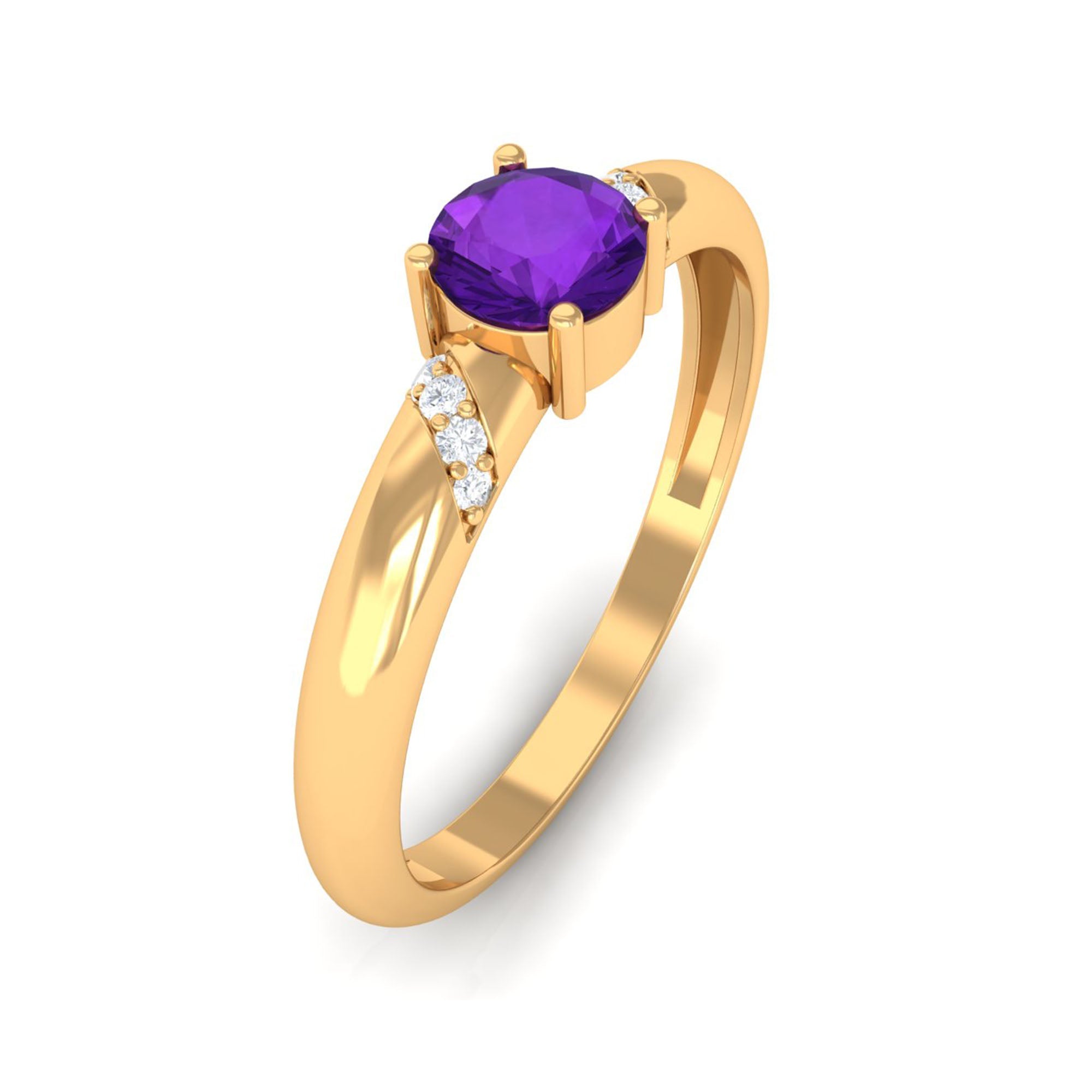 Natural Amethyst Promise Ring with Diamond for Women