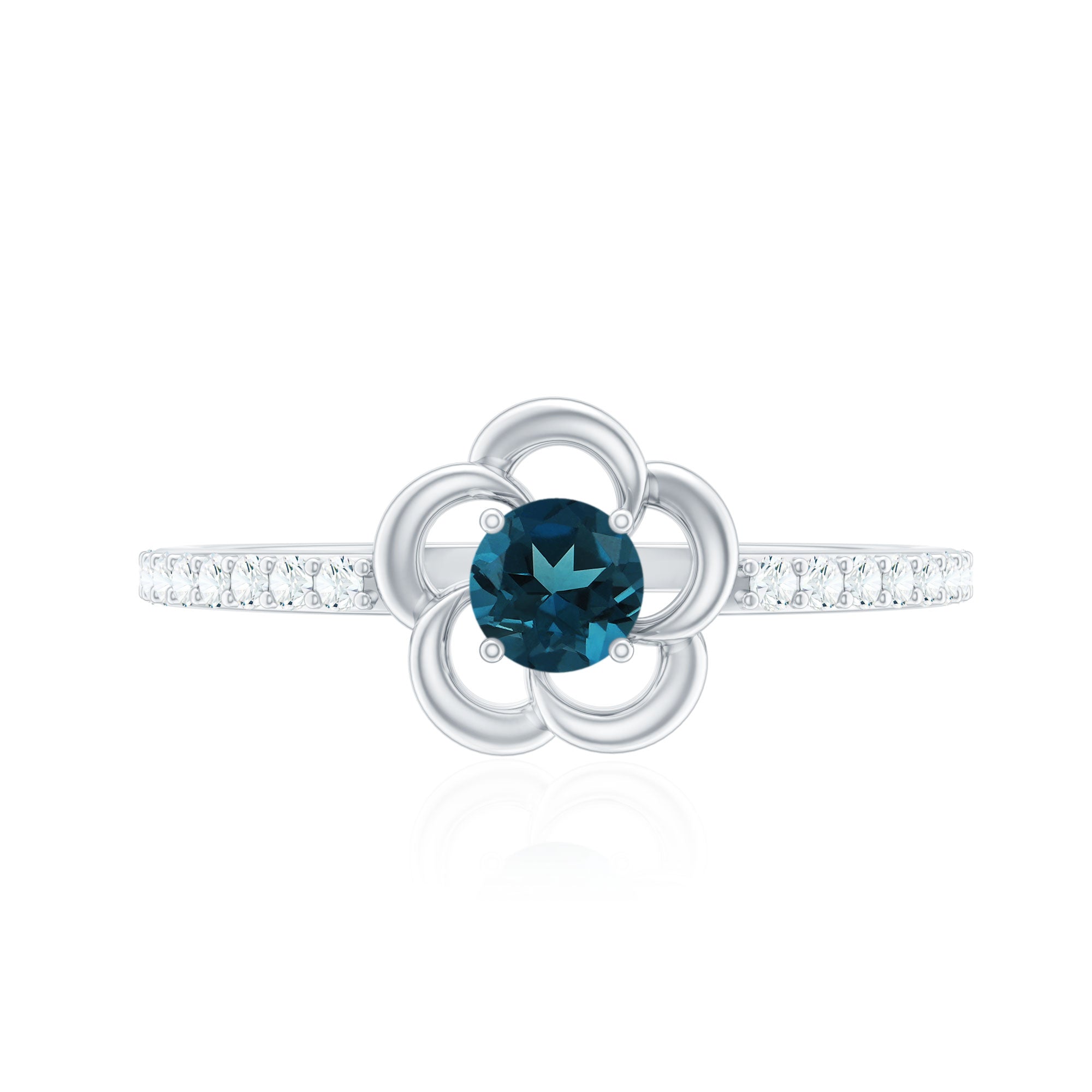 5mm Round London Blue Topaz Flower Promise Ring with Diamond