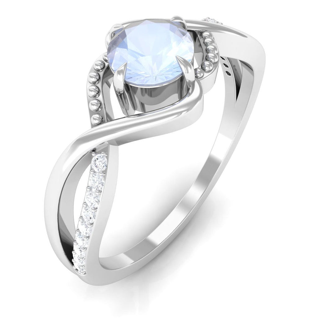 1/2 CT Claw Set Moonstone Solitaire Crossover Ring with Diamond