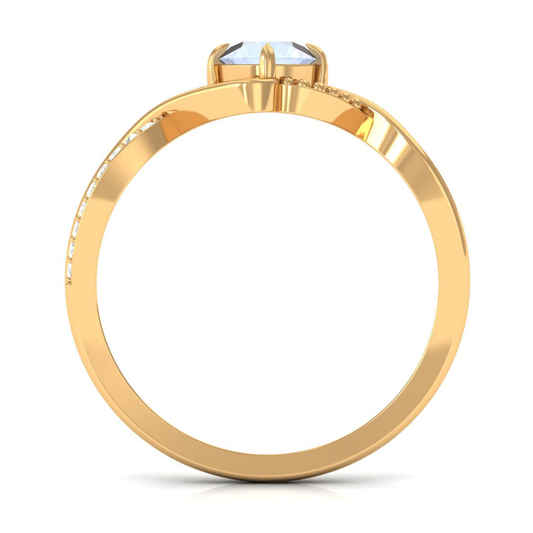 1/2 CT Claw Set Moonstone Solitaire Crossover Ring with Diamond