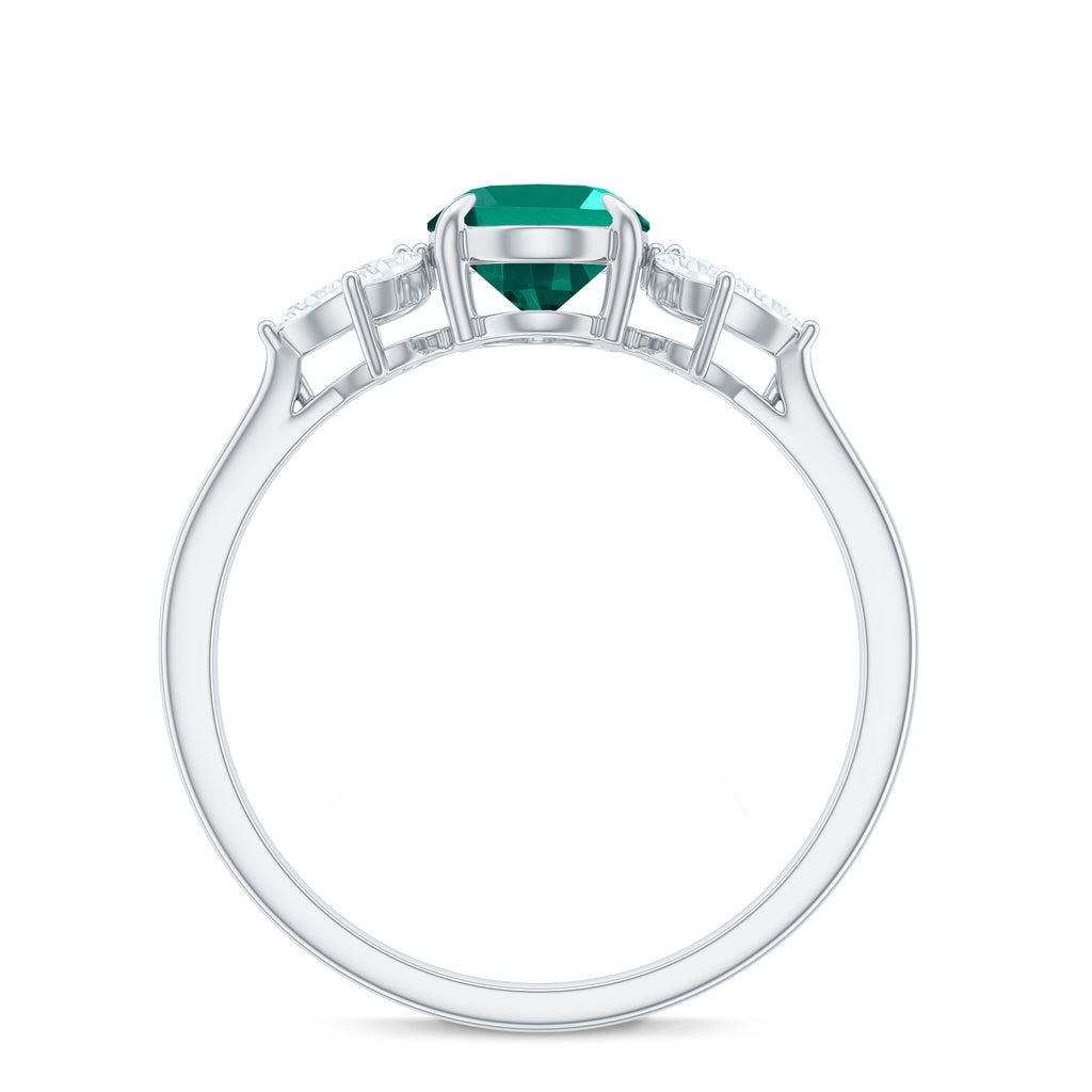 1.2 Carat Lab Created Emerald Oval Engagement Ring with Diamond Trio
