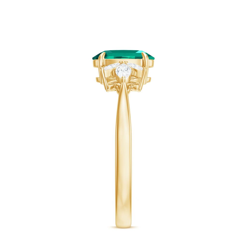 1.2 Carat Lab Created Emerald Oval Engagement Ring with Diamond Trio