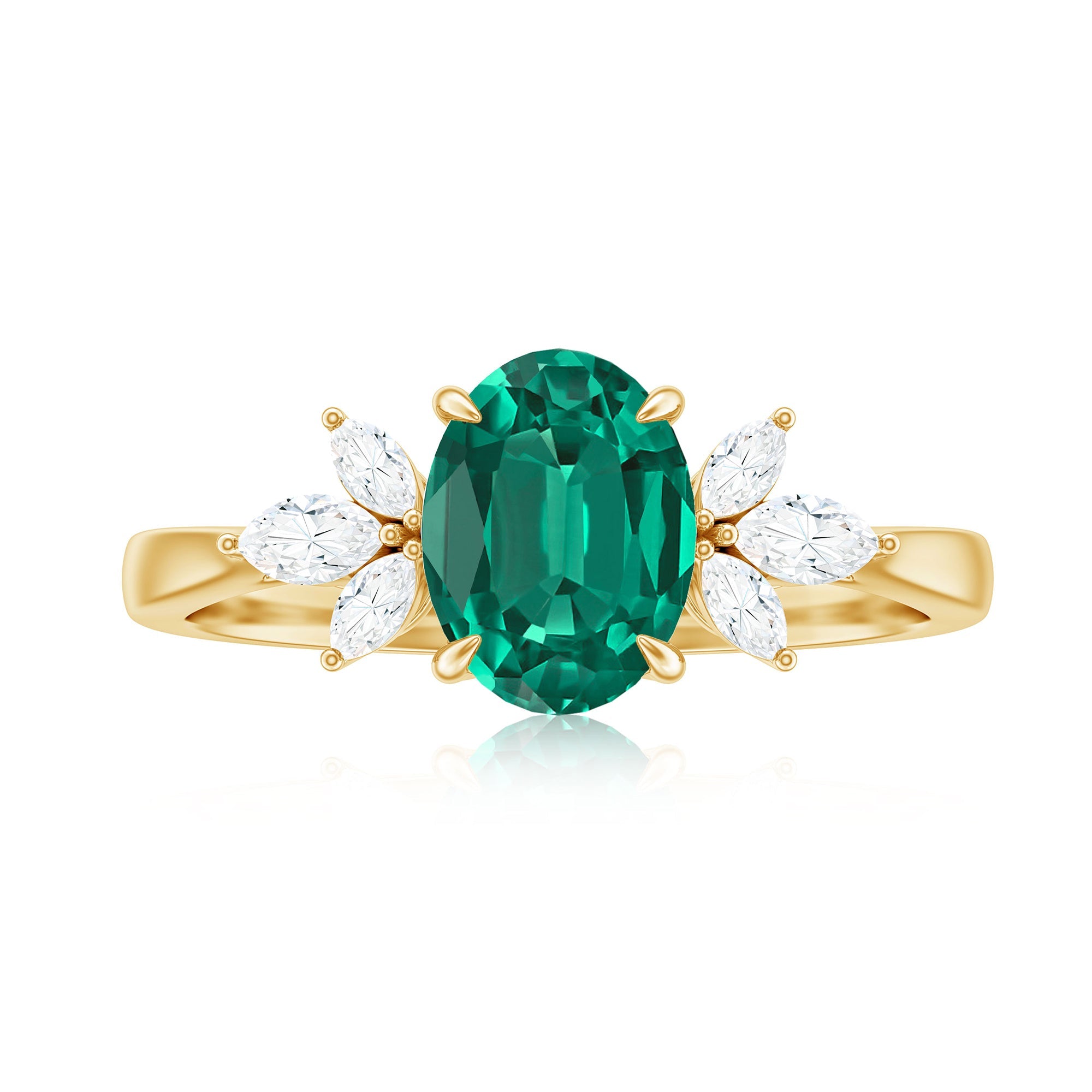 1.2 Carat Lab Created Emerald Oval Engagement Ring with Diamond Trio