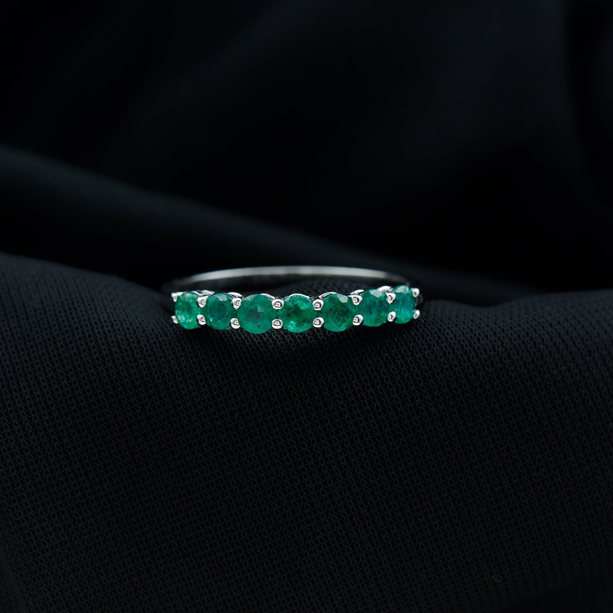 Certified 7 Stone Emerald Half Eternity Band for Women