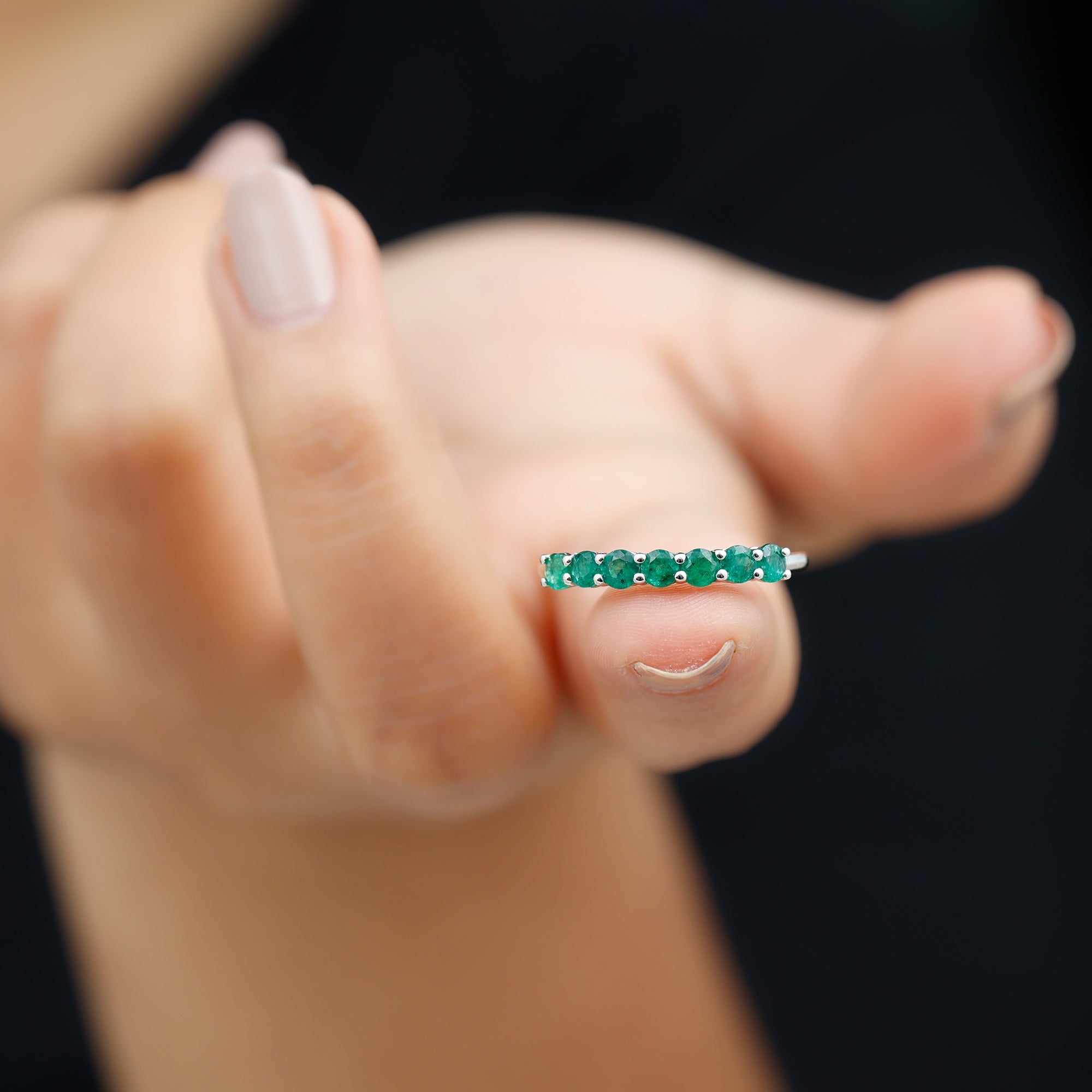 Certified 7 Stone Emerald Half Eternity Band for Women