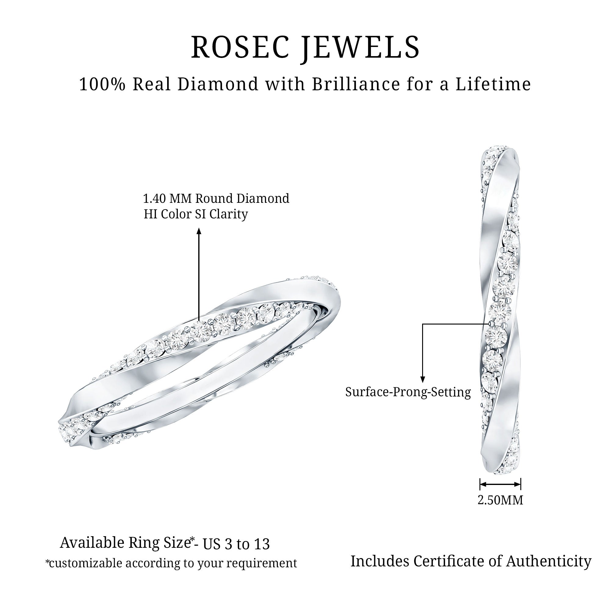 Pave Set Diamond Wedding Ring with Twisted Details
