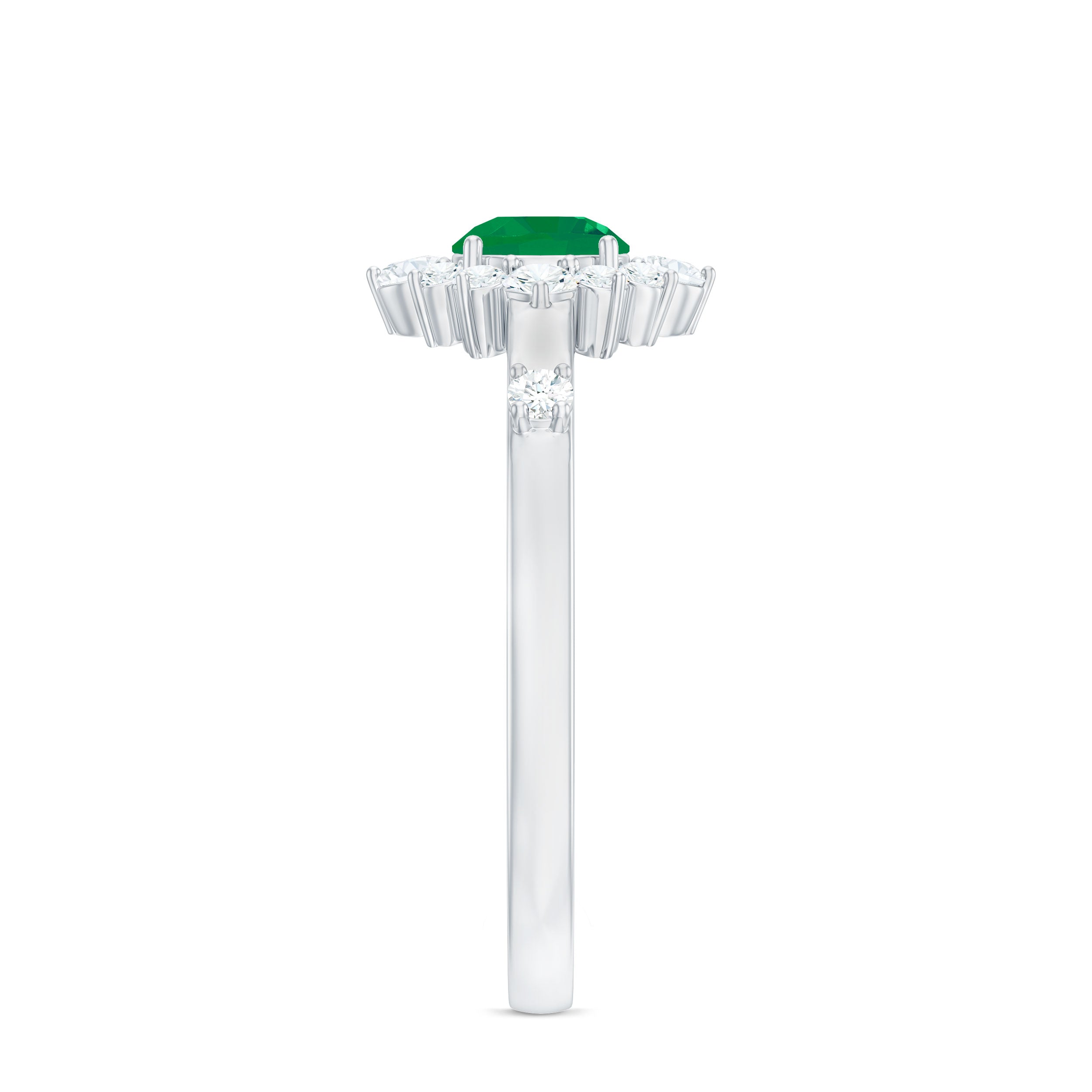 5mm Round Shape Emerald Promise Ring with Diamond Halo