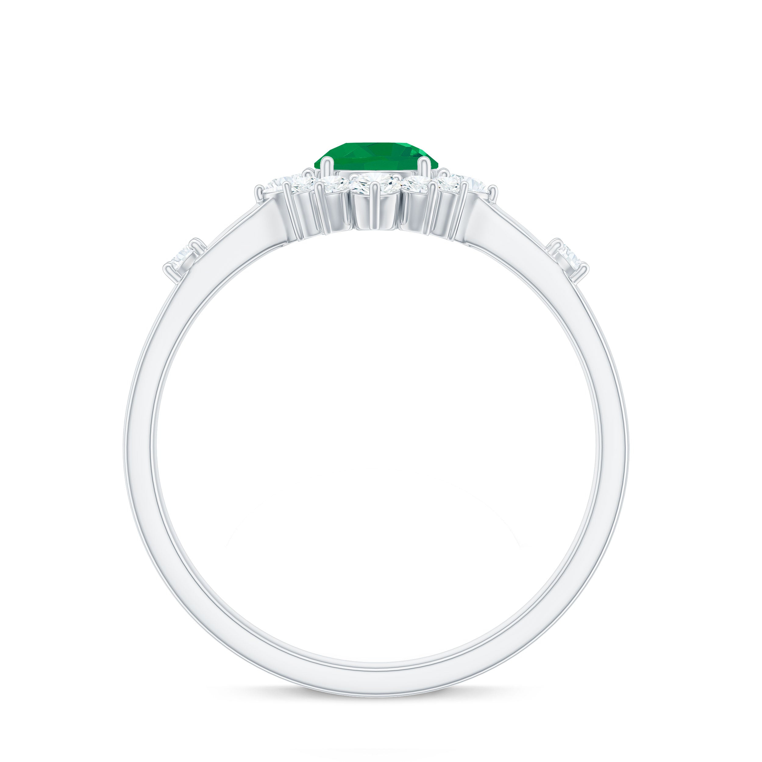 5mm Round Shape Emerald Promise Ring with Diamond Halo