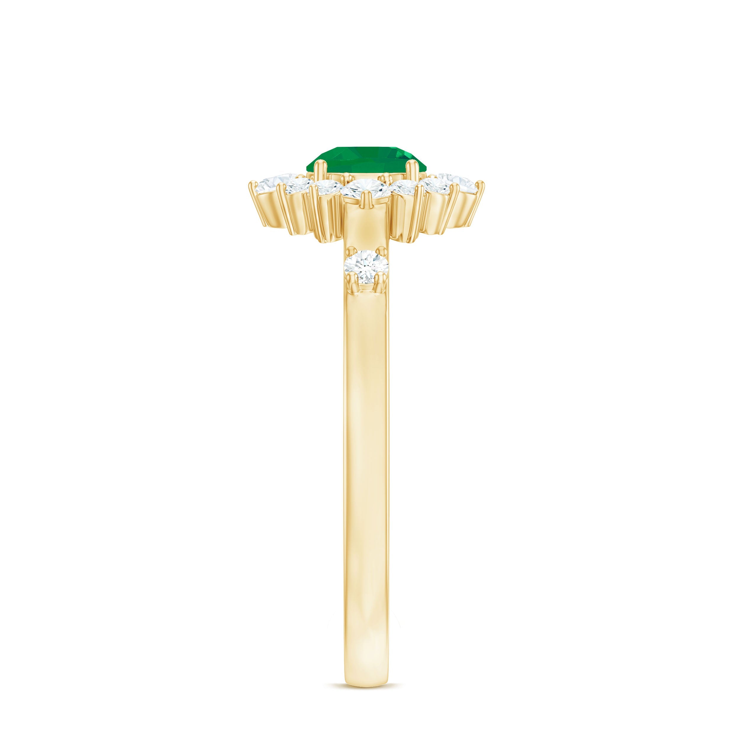 5mm Round Shape Emerald Promise Ring with Diamond Halo