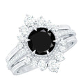 2.6 Carat Vintage Style Black Spinel 3 Piece Ring Set with Moissanite
