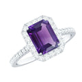 1.4 Carat Amethyst Emerald Cut Engagement Ring with Diamond Halo