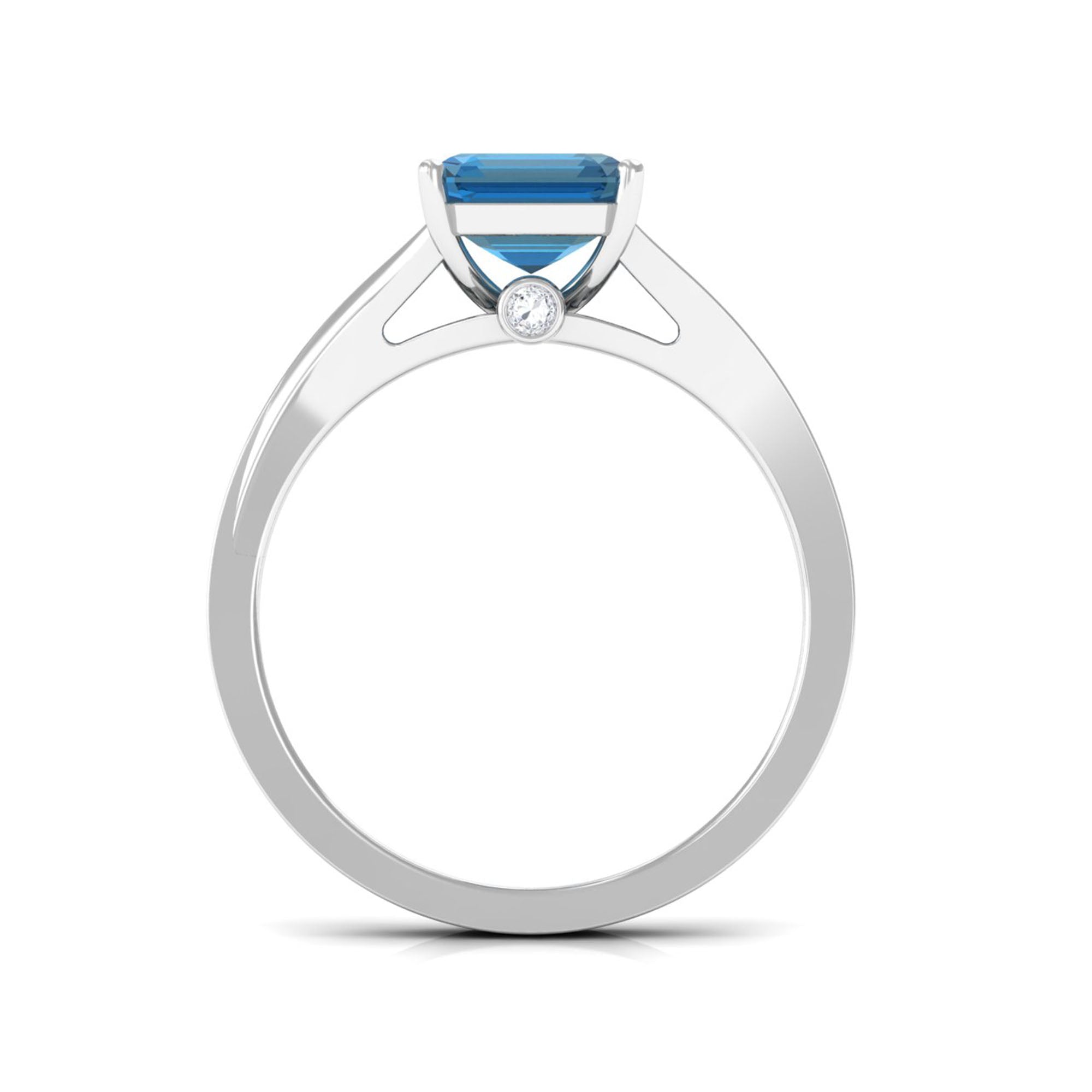 8mm Asscher Cut London Blue Topaz Split Shank Engagement Ring with Diamond