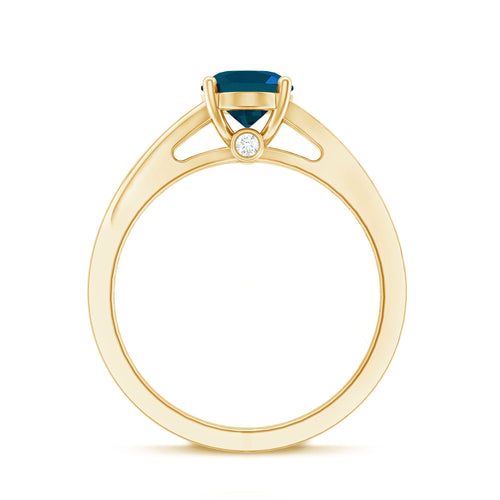 1 Carat Oval Cut London Blue Topaz Engagement Ring with Diamond Split Shank