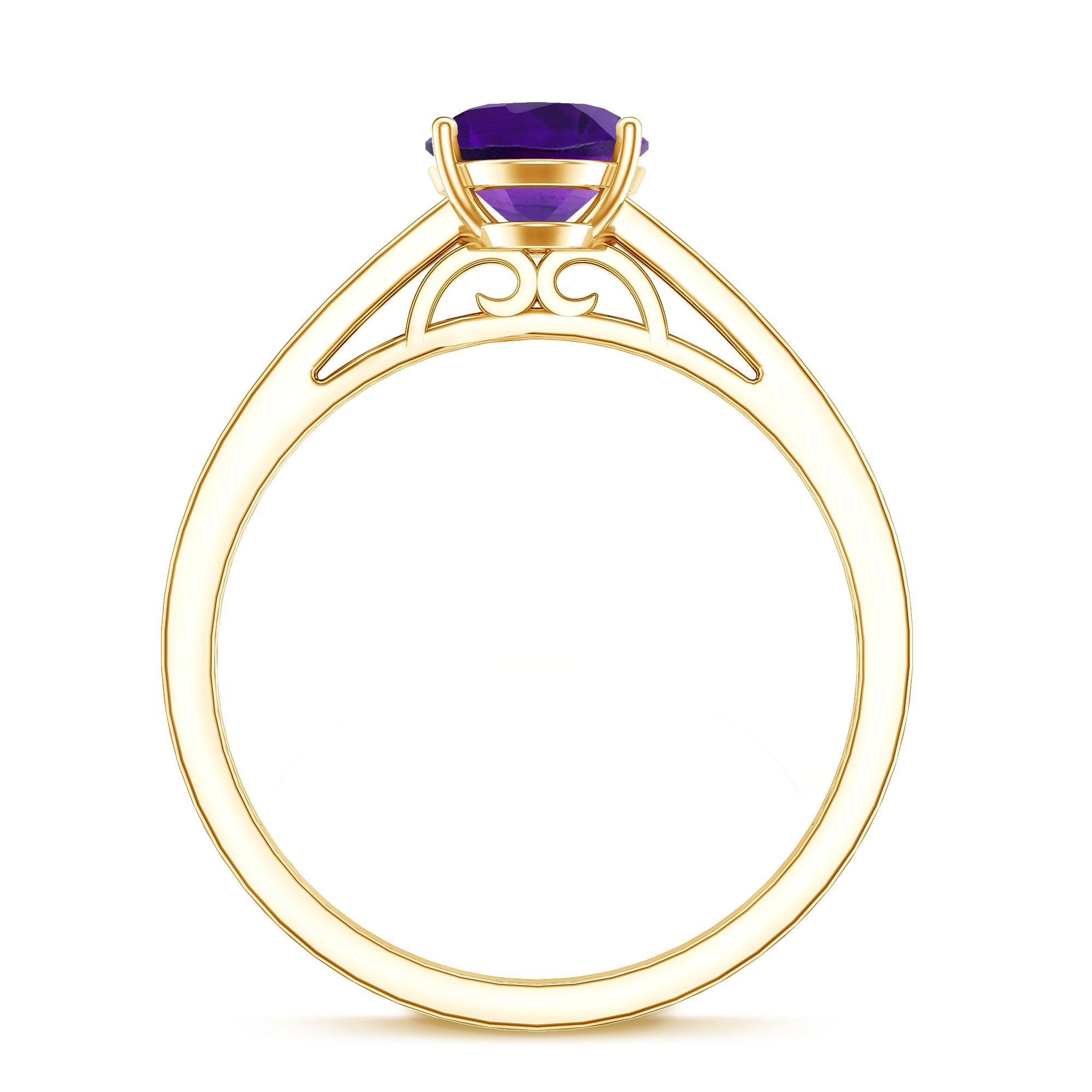 Real 1 Carat Oval Amethyst Solitaire Engagement Ring with Diamond