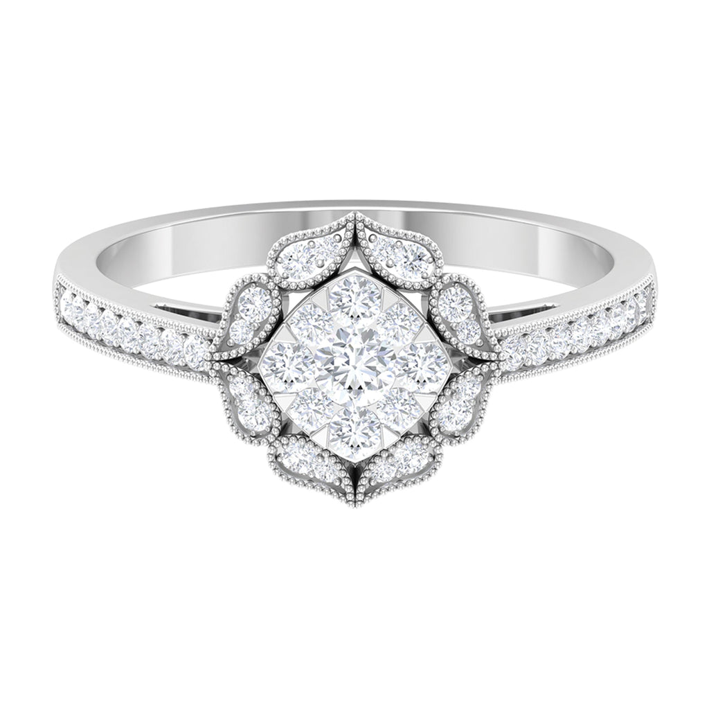 Vintage Inspired Diamond Halo Engagement Ring In Illusion Setting