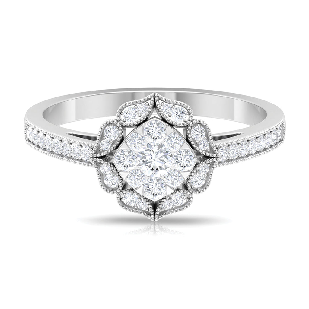 Vintage Inspired Diamond Halo Engagement Ring In Illusion Setting