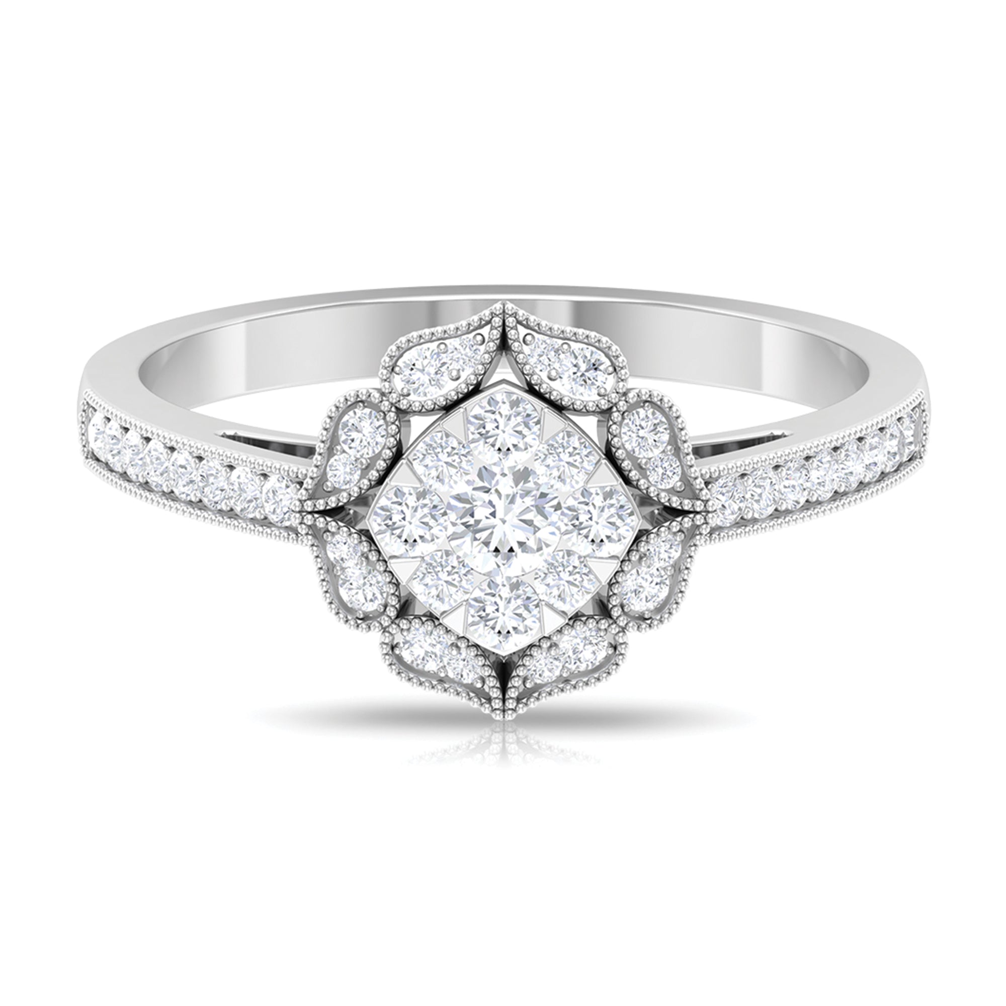 Vintage Inspired Diamond Halo Engagement Ring In Illusion Setting