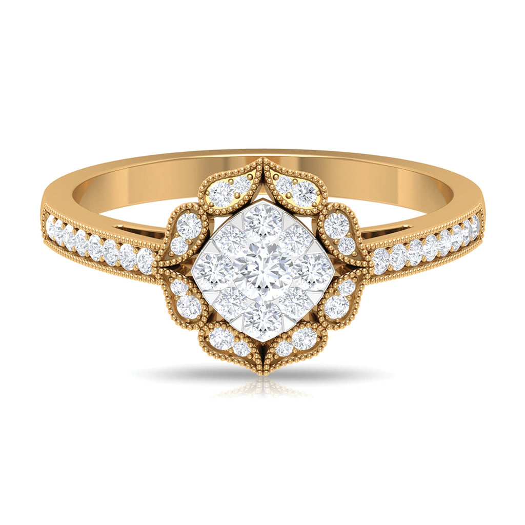 Vintage Inspired Diamond Halo Engagement Ring In Illusion Setting