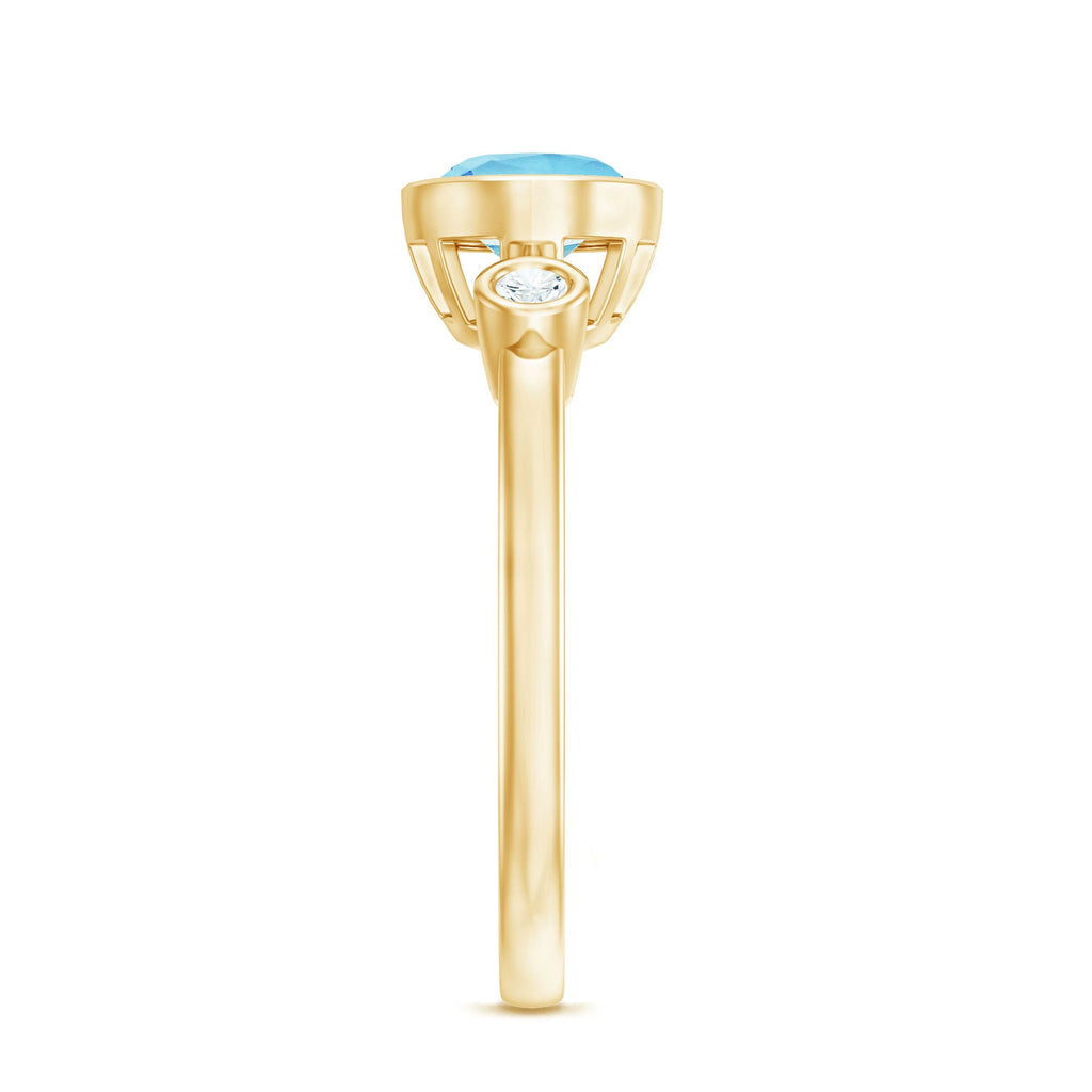 Bezel Set Aquamarine and Diamond East West Engagement Ring