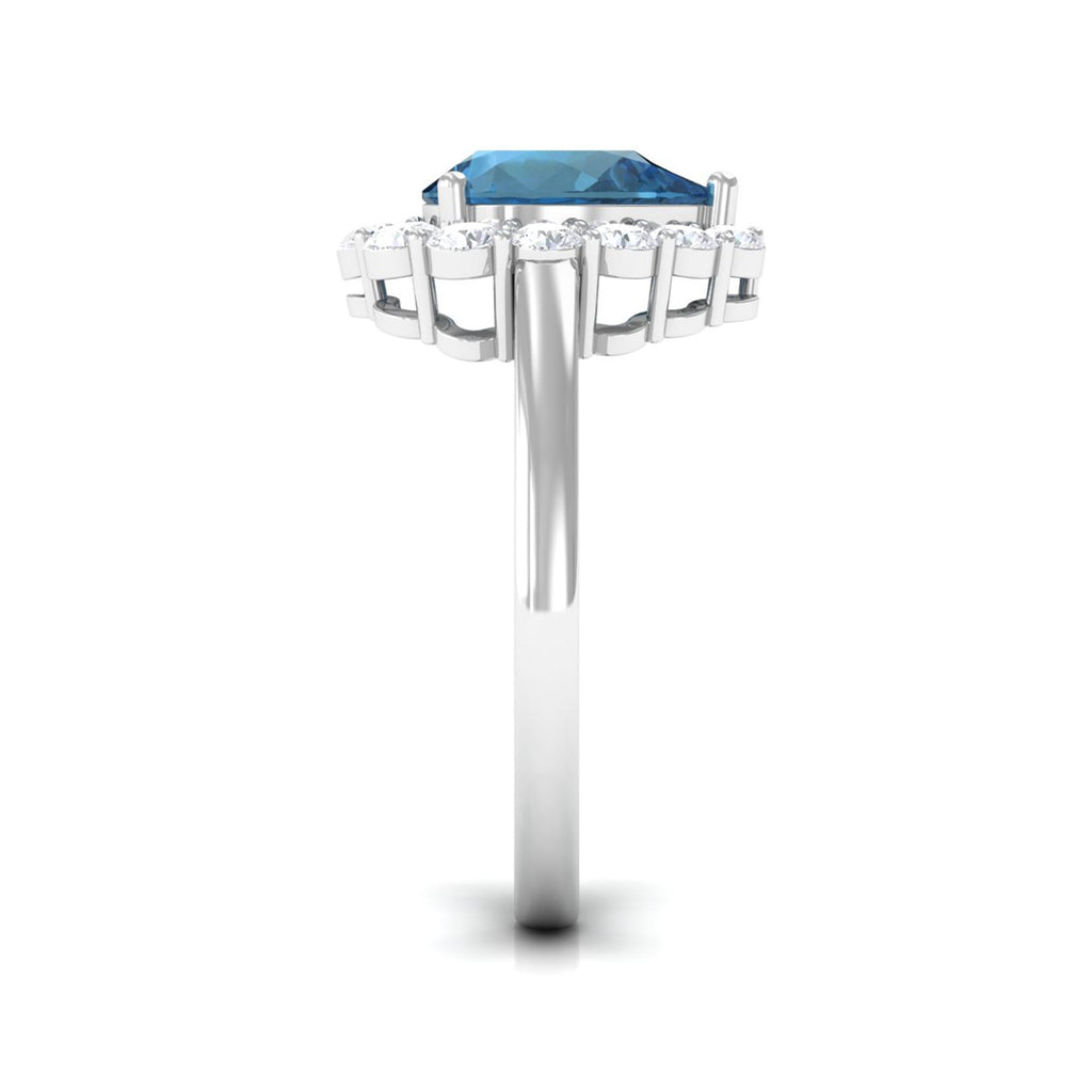 7x10mm Pear Shape London Blue Topaz Halo Engagement Ring with Diamond