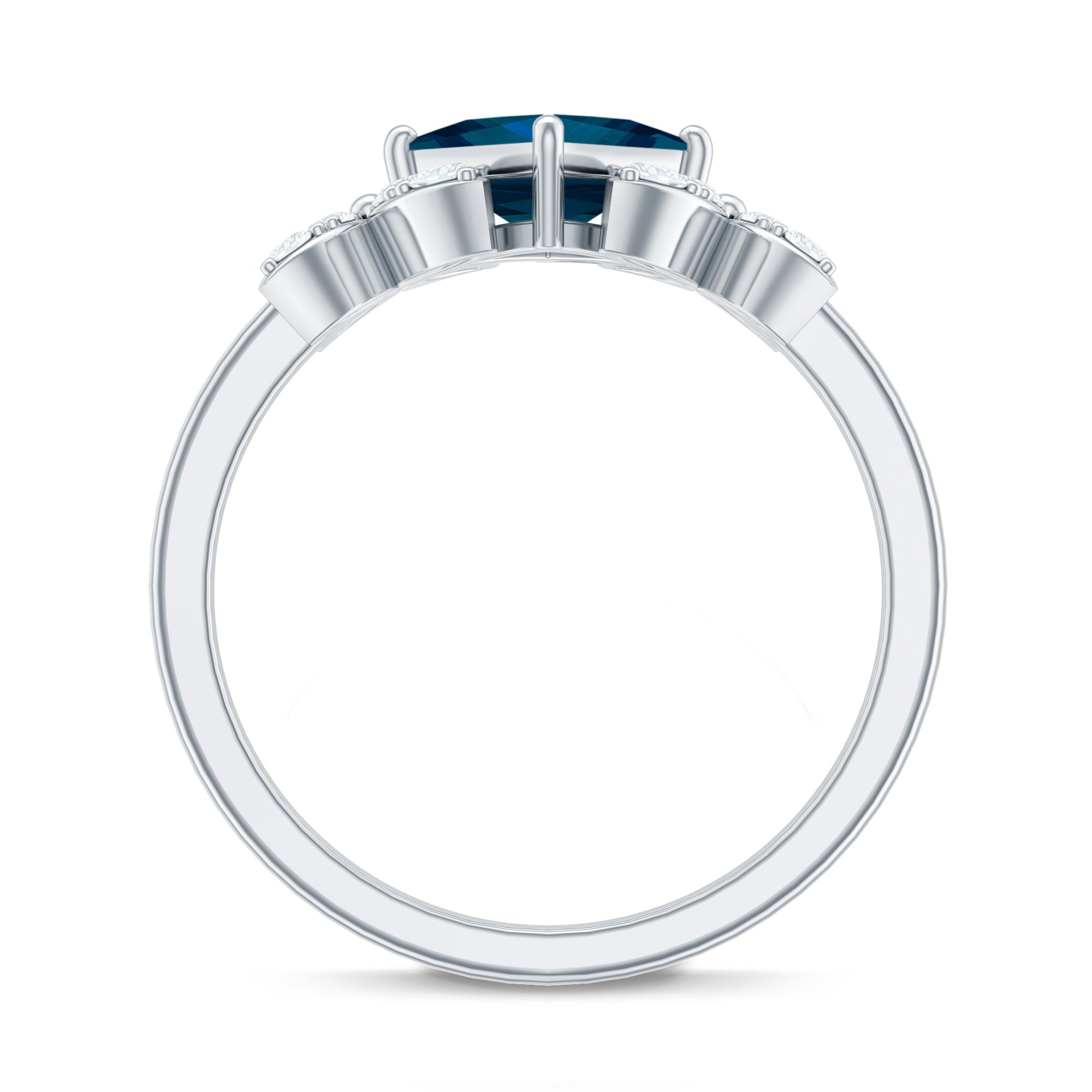 6mm Princess Cut London Blue Topaz Floral Engagement Ring with Diamond