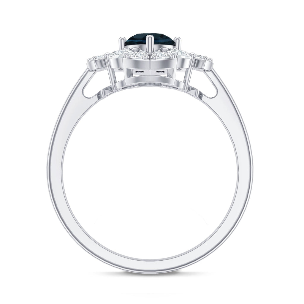 London Blue Topaz Floral Engagement Ring with Diamond