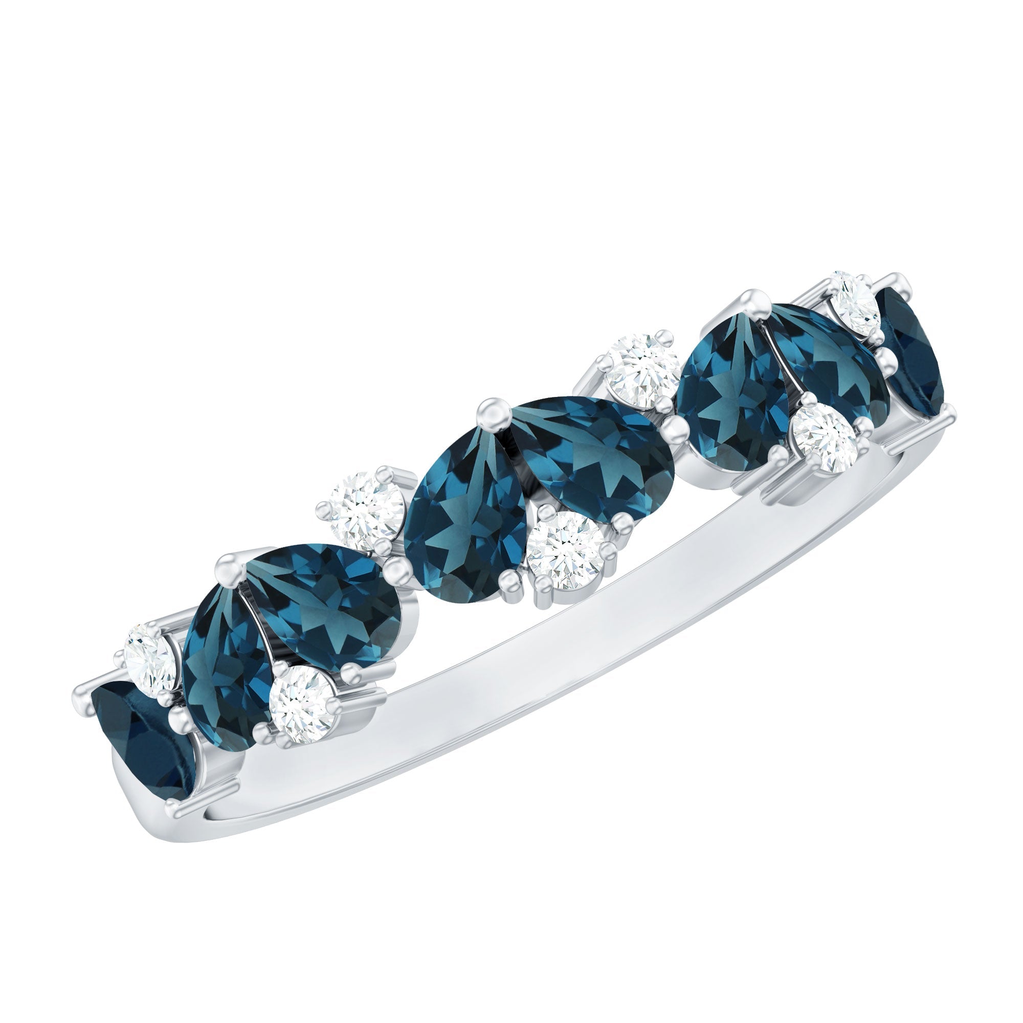 Pear Shape London Blue Topaz Half Eternity Band with Lab Made Diamond