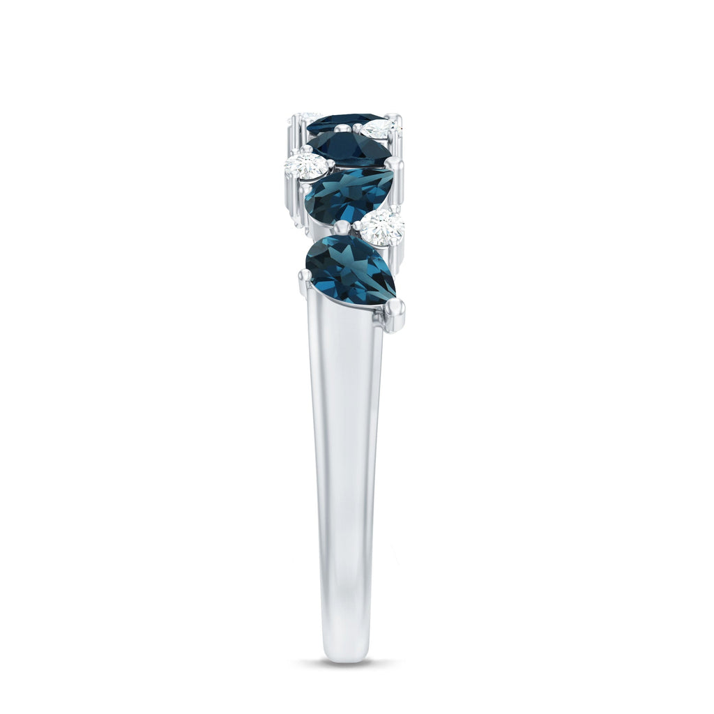 Pear Shape London Blue Topaz Half Eternity Band with Lab Made Diamond