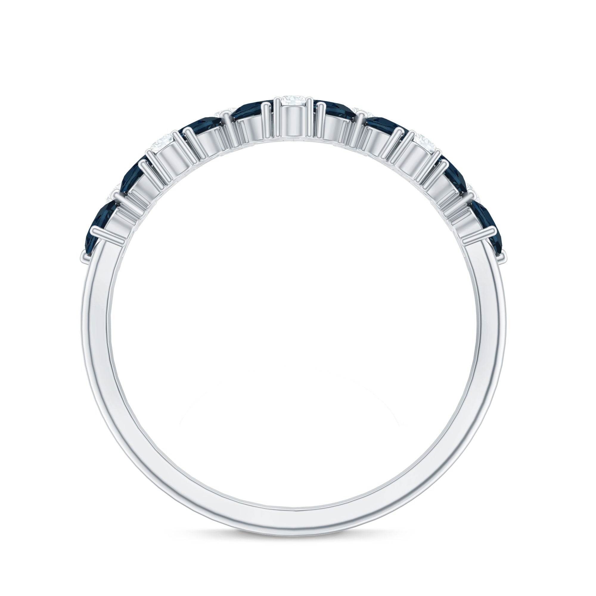 Pear Shape London Blue Topaz Half Eternity Band with Lab Made Diamond